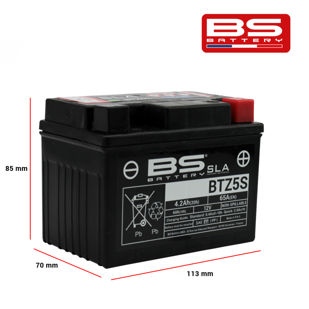 BATERIA BS SLA BTZ5S/BTX4L+ 12V 4.2AH 50CCA - CAJA x 8 UNIDADES